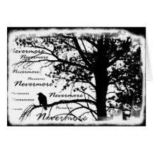 Schwarz u. Weiß Raven Nevermore Silhouette-Baum Karten
