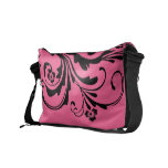 Schwarz-und Pink-BlumenChic Kuriertasche