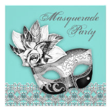 Schwarz-weiße aquamarine blaue Maskerade-Party Ein