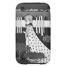 Schwarz-weiße Beardsley Kunst Nouveau Dame Tough iPhone 3 Hüllen