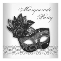 Schwarz-weiße Maskerade-Party Einladungen