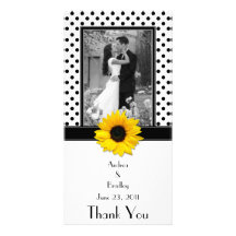 Schwarz-weiße Polka-Punkt-Sonnenblume-Hochzeit Fotokarten