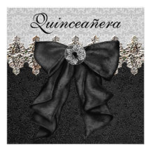 Schwarz-weißer Damast Quinceanera Ankündigung