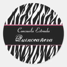 Schwarz-weißer und rosa Zebra Quinceanera rund Sticker