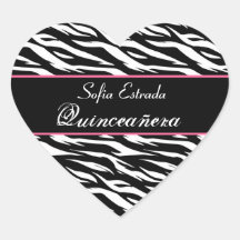 Schwarz-weißes und rosa Zebra-Druck Quinceanera He Herzaufkleber
