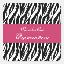 Schwarz-weißes und rosa Zebra Quinceanera Quadrat Quadratsticker