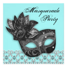 Schwarze aquamarine blaue Maskerade-Party Einladun