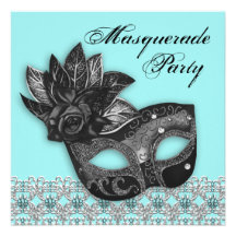 Schwarze aquamarine blaue Maskerade-Party Einladun