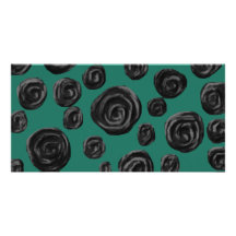 Schwarze Blumen auf Jadegrün Bildkarte