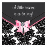 Schwarze Damast-Rosa-Bogen-Prinzessin Babyparty Personalisierte Einladung
