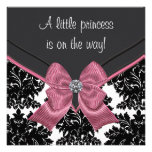 Schwarze Damast-Rosa-Bogen-Prinzessin Babyparty Individuelle Einladungen
