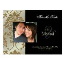 Schwarze Damast-Save the Date Fotopostkarten,