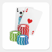 Schwarze Jack-Karten mit Poker-Chips Quadrataufkleber