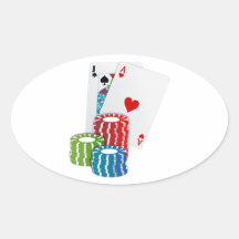 Schwarze Jack-Karten mit Poker-Chips Ovale Aufkleber