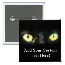 Schwarze Katze, Gelbgrün-Augen, glatt und gespenst Anstecknadelbuttons