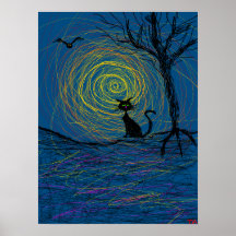 schwarze Katze Halloweens Plakat