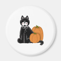 Schwarze Katze mit Kürbisen Kühlschrankmagnet