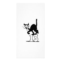 Schwarze Katze stehend auf der Nr. 13 Photogrußkarten