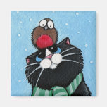 Schwarze Katze und festlicher Magnet Robins Kühlschrankmagnet