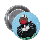 Schwarze Katze und Robin - Weihnachtskatzen-Kunst- Anstecknadelbuttons