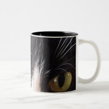 Schwarze Katze, weiße Bärte, grüne Augen Kaffee Tasse
