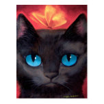 Schwarze Katzen-Kunst u. Schmetterling - multi Postkarte