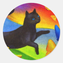 Schwarze Katzen-Malerei-Schmetterlings-Kunst - mul Runder Sticker