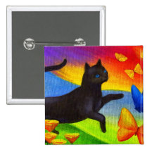 Schwarze Katzen-Malerei-Schmetterlings-Kunst - mul Button