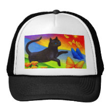 Schwarze Katzen-Malerei-Schmetterlings-Kunst - mul Netzmütze