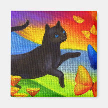Schwarze Katzen-Malerei-Schmetterlings-Kunst - mul Magnete
