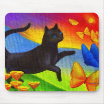 Schwarze Katzen-Malerei-Schmetterlings-Kunst - mul Mousepad