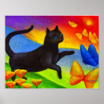 Schwarze Katzen-Malerei-Schmetterlings-Kunst - mul Plakatdrucke