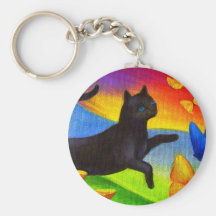 Schwarze Katzen-Malerei-Schmetterlings-Kunst - mul Schlüsselanhänger