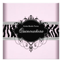 Schwarze rosa Zebra Quinceanera Einladung