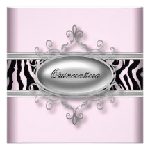 Schwarze rosa Zebra Quinceanera Einladung