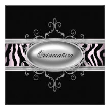 Schwarze rosa Zebra Quinceanera Einladung