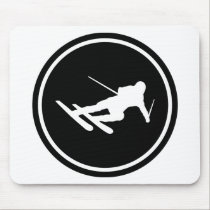 schwarze Skiskifahrenikone abwärts mousepads