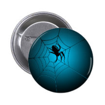 Schwarze Spinne Halloweens auf Netz Anstecknadelbutton