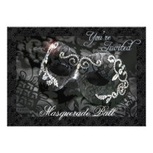 Schwarze Spitze-Maske Jeweled Kostümball-Einladung
