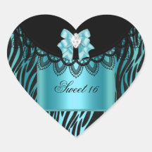 Schwarze Spitze Zebra-blaue aquamarine 16. Geburts Aufkleber