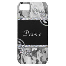 Schwarze u. weiße Rosen u. Diamant-Wirbels-Monogra iPhone 5 Etui