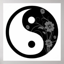Schwarzer BlumenYin Yang Plakat-Druck