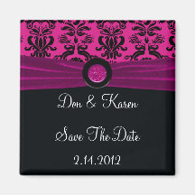 Schwarzer Damast, Magenta Save the Date Kühlschrankmagnete