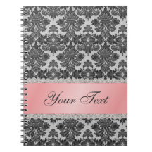 Schwarzer Damast mit rosa Band-Notizbuch