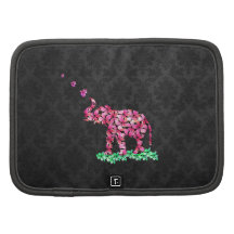 Schwarzer Damast Retro Blumen-Elefant-Rosa-Kirschb Folio Planer