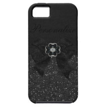 Schwarzer Glitter, Blume und Schleife Etui Fürs iPhone 5