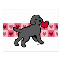 Schwarzer Labrador-Welpe und rotes Herz Postkarte