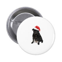 Schwarzer Mopshund mit roter Weihnachtsmannmütze Anstecknadel