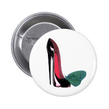Schwarzer Stilett-Schuh und Schmetterling Anstecknadelbuttons