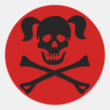 Schwarzer Totenkopf mit gekreuzter Knochen mit Zöp Runde Sticker